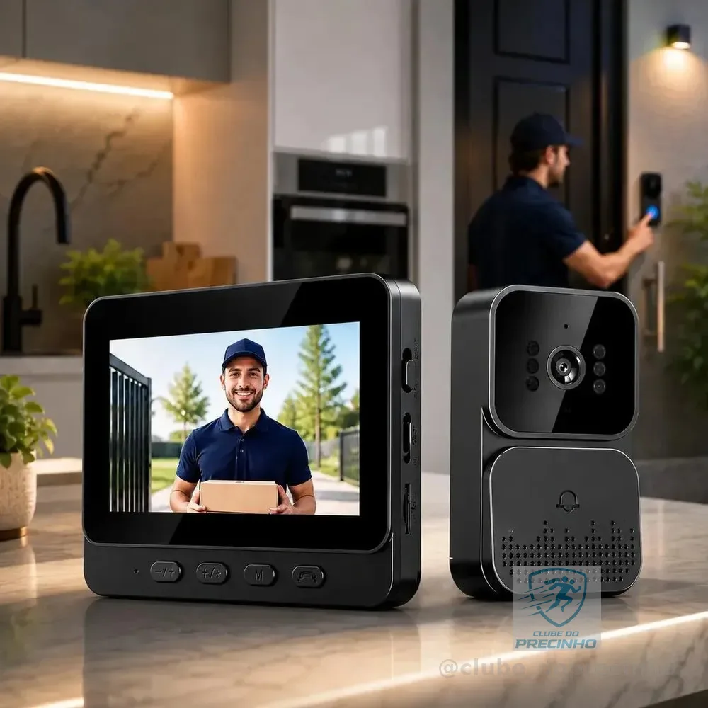 Vídeo Porteiro Campainha com Áudio Monitor Sem Fio Interfone Bidirecional Wireless Hd Cor Cinza-escuro Casa Segura VLX