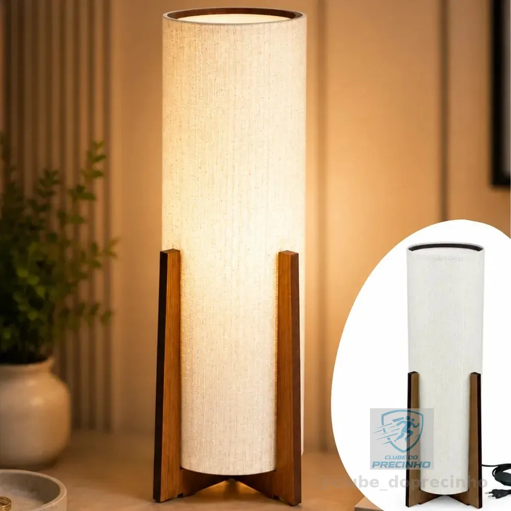 Luminária Abajur Atlas Chão Quarto  De Madeira Mdf Imbuia Cru Imbúia