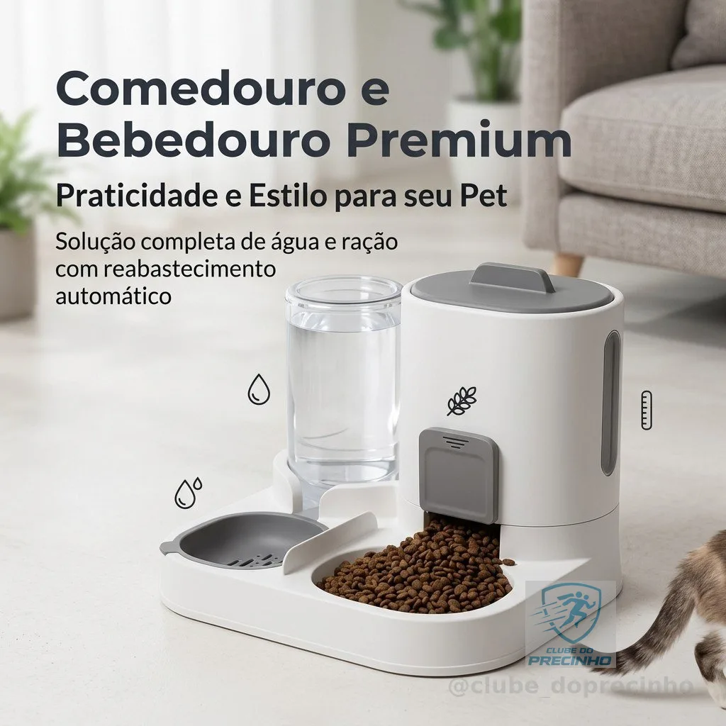 Bebedouro e Comedouro Automático Cães e Gatos 2 em 1 para  | Filtro 3 Etapas Controle de quantidade