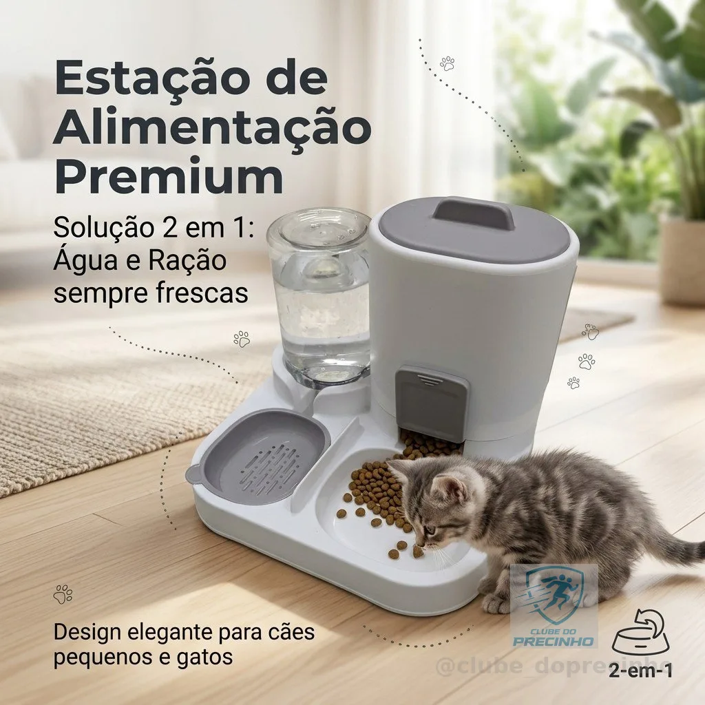 Bebedouro e Comedouro Automático 2 em 1 para Cães e Gatos | Controle de quantidade  Filtro 3 Etapas