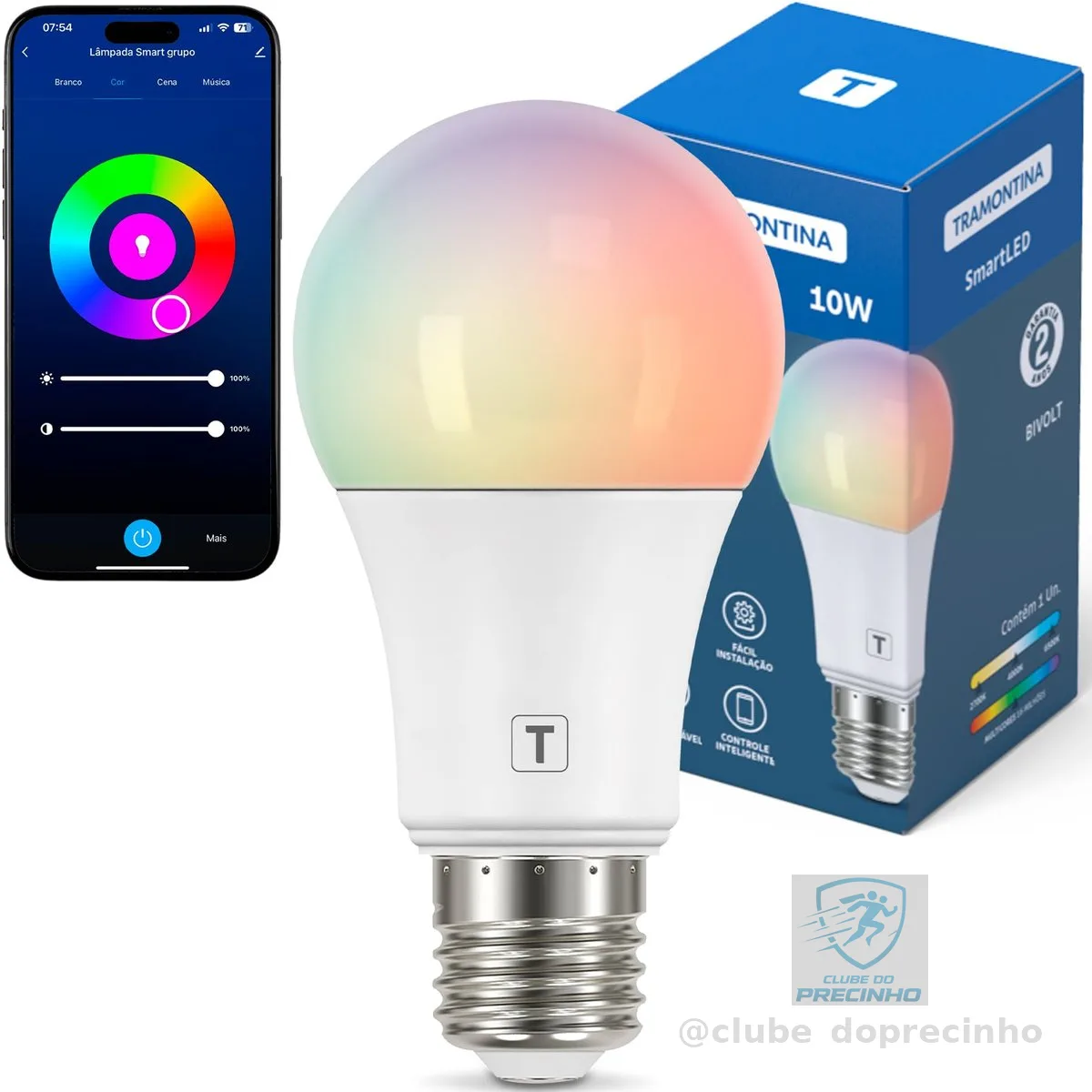 Tramontina Lâmpada Smart​ LED Inteligente E27​ 10W Wi-Fi + Bluetooth​ 16 Milhões de Cores - Compatível com Alexa e Google Assistente