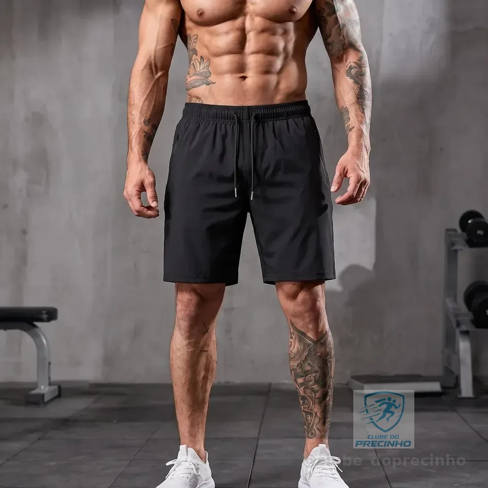 Short Masculino Bermuda Esportiva Slim Fit Secagem Rápida Preto G