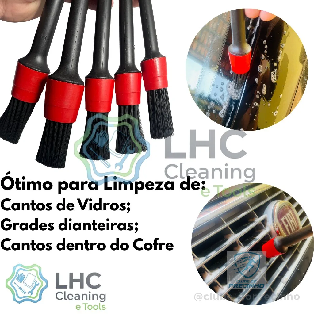 Kit 5 Pincél Limpeza Automotiva e Detalhamentro Automotivo Tamanhos diferentes