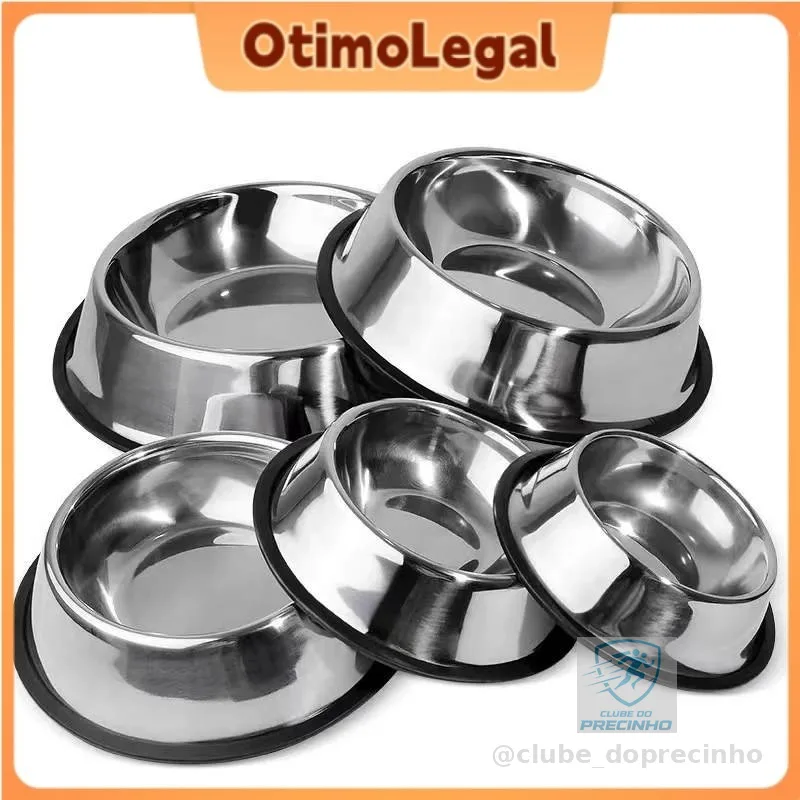 Comedouro ou Bebedouro Inox Para Pet Cachorro Gato e Outros com Base Antiderrapante– 150ml a 1400ml