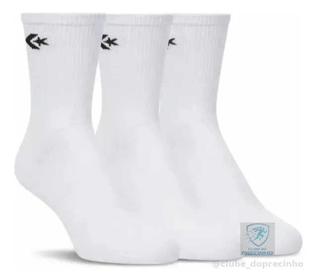 Meia Cano Médio Converse Kit 3 Pares Branco