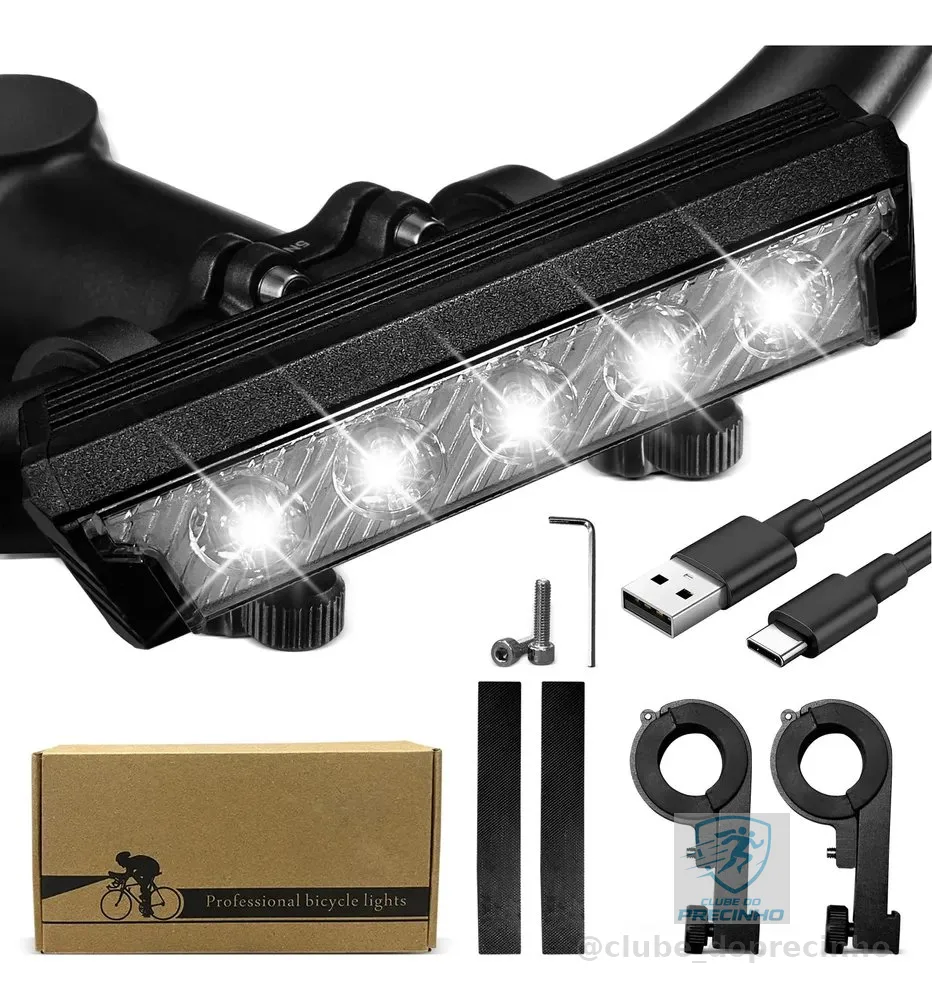 Farol 5 Leds Lanterna Para Bicicleta Bike Farol Bike Potente Preto