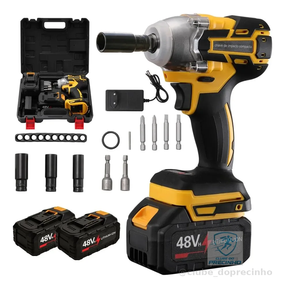 Chave De Impacto 48v Brushless Dupla Bateria Kit Com Maleta Amarelo 48v 50hz/60hz
