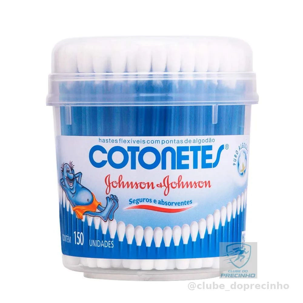 Cotonetes de Algodão com Hastes Flexíveis, Pote com 150 Unidades