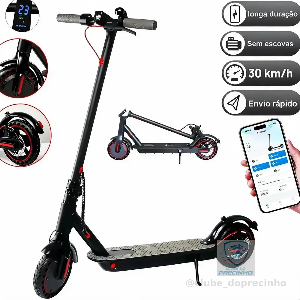 Patinete Scooter Elétrico Com Velocidade Até 30 Km Bluetooth Preto