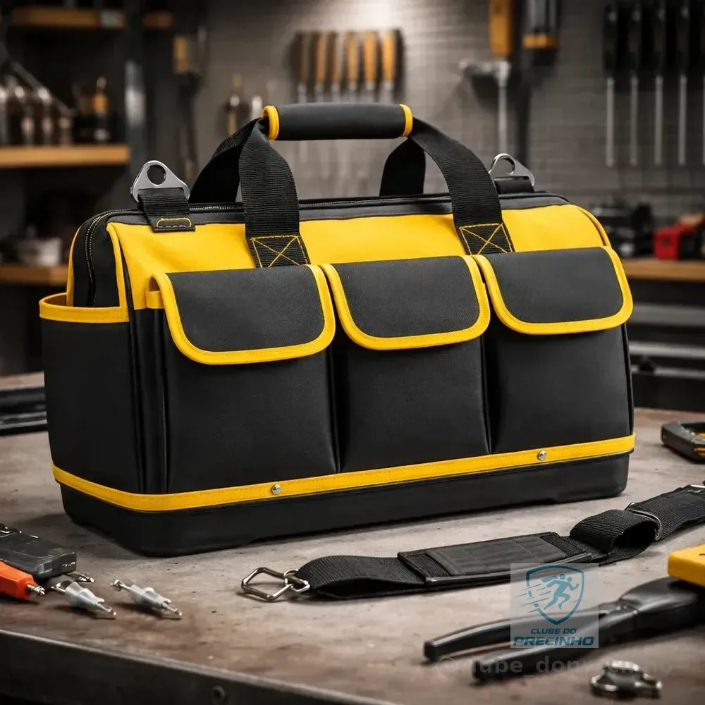Bolsa Maleta De Ferramentas Grande 18 Polegadas Reforçada 16 Bolsos Para Eletricista E Profissionais - Fundo Firme Em Borracha Travunker