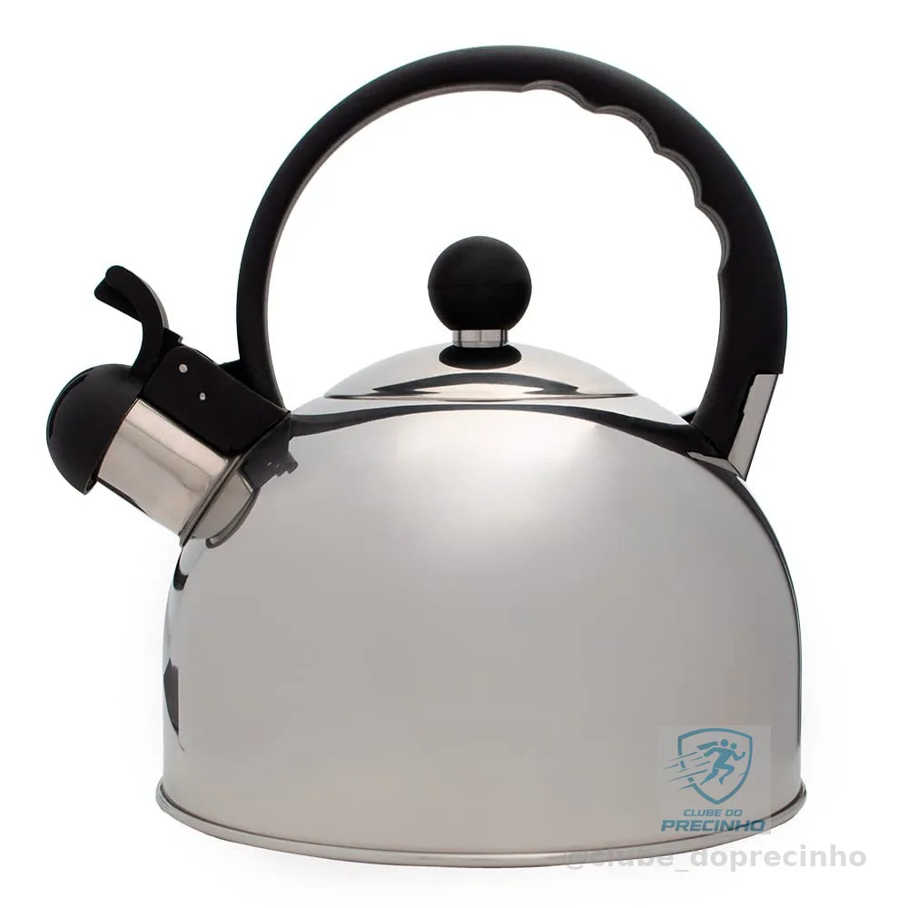 Mimo Style Chaleira Com Assobio de Alerta, Alça e Tampa Flip-up, Capacidade Para 2 Litros e Acabamento Espelhado, Produzida em Aço Inox Resistente e Duradouro