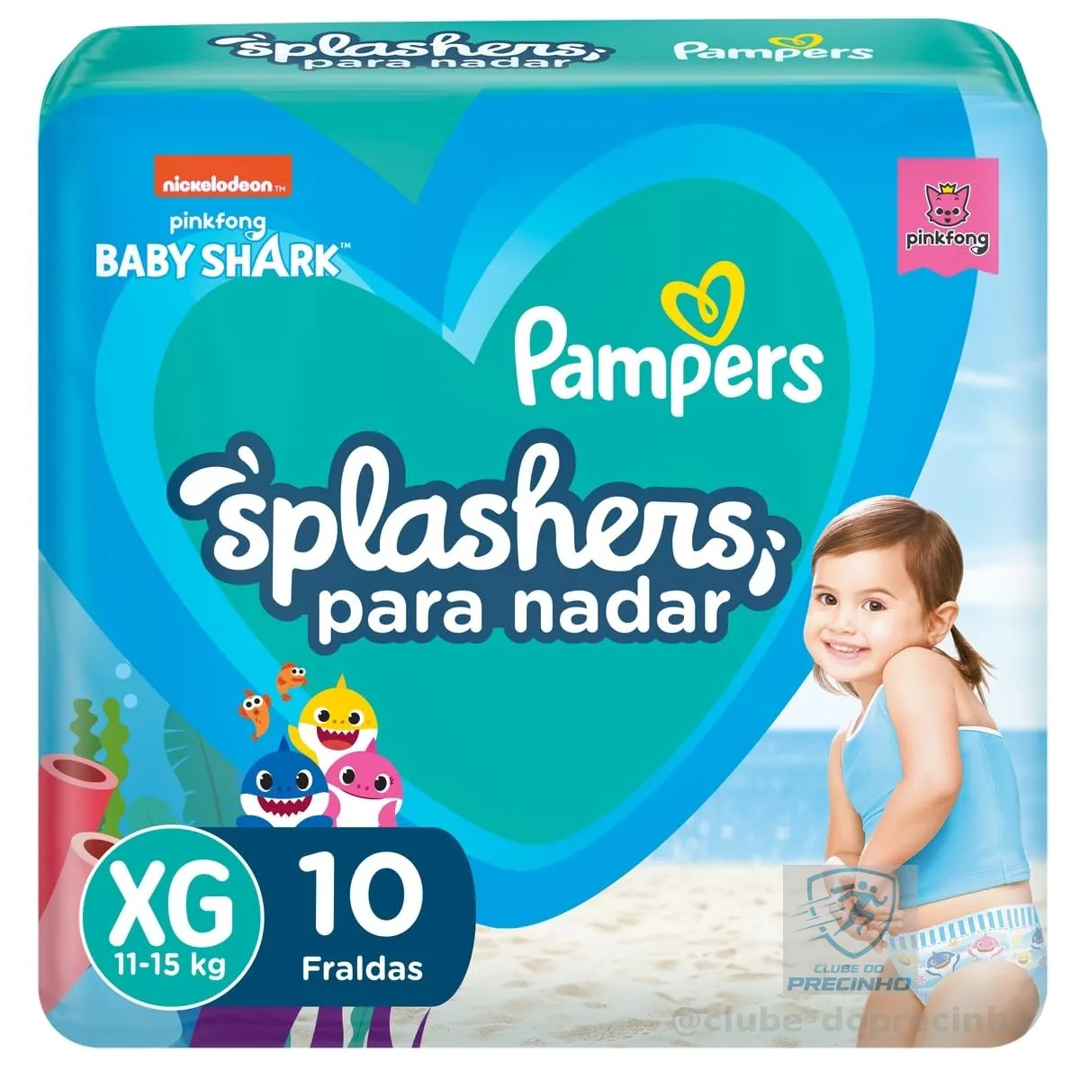 Fralda Pampers Splashers Para Nadar Baby Shark Tamanho XG 10 Unidades