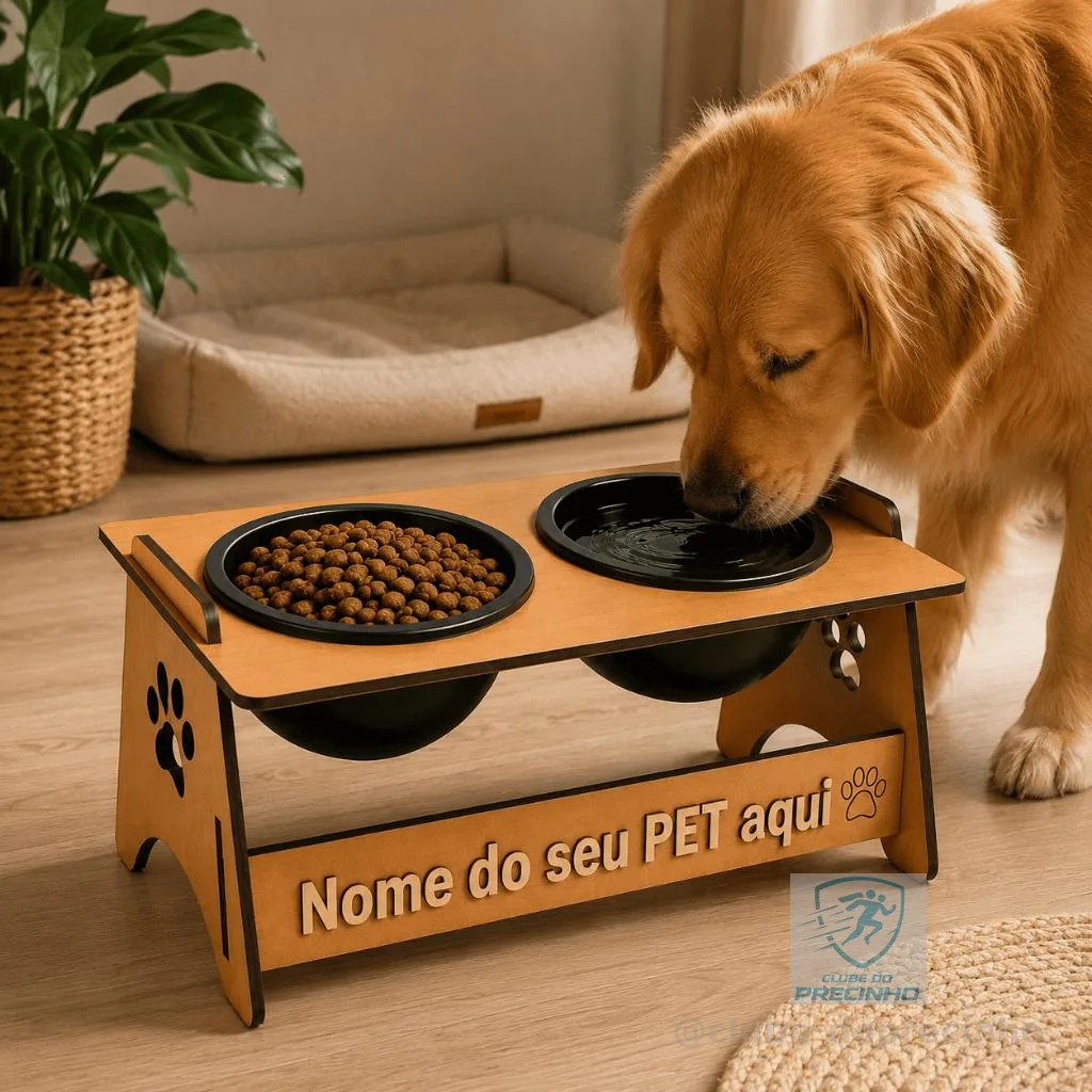 Comedouro e Bebedouro PERSONALIZADO Elevado Para Cachorro e Gato - Marrom