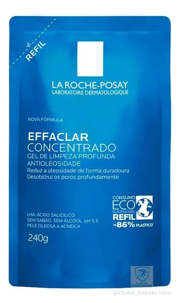 Gel de Limpeza Facial Refil para Pele Oleosa e Acneica com Ácido Salicílico, LHA e Zinco de Limpeza Profunda e Controle Duradouro da Oleosidade Effaclar La Roche-Posay 240g