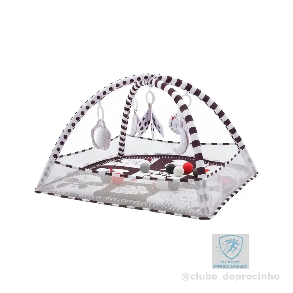 Tapete de Atividades Bebê Ginásio Piscina de Bolinhas 3x1 Sensorial Preto Branco Maxi Baby