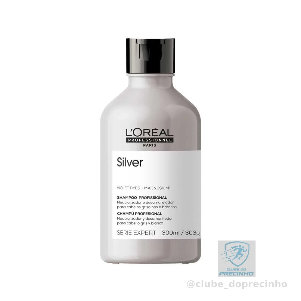 L'Oreal Professionnel Shampoo Silver, Neutraliza Tons Amarelos Indesejados, Com Pigmentos Roxo, Para Cabelos Brancos e Grisalhos, Promove Brilho & Maciez, 300ml