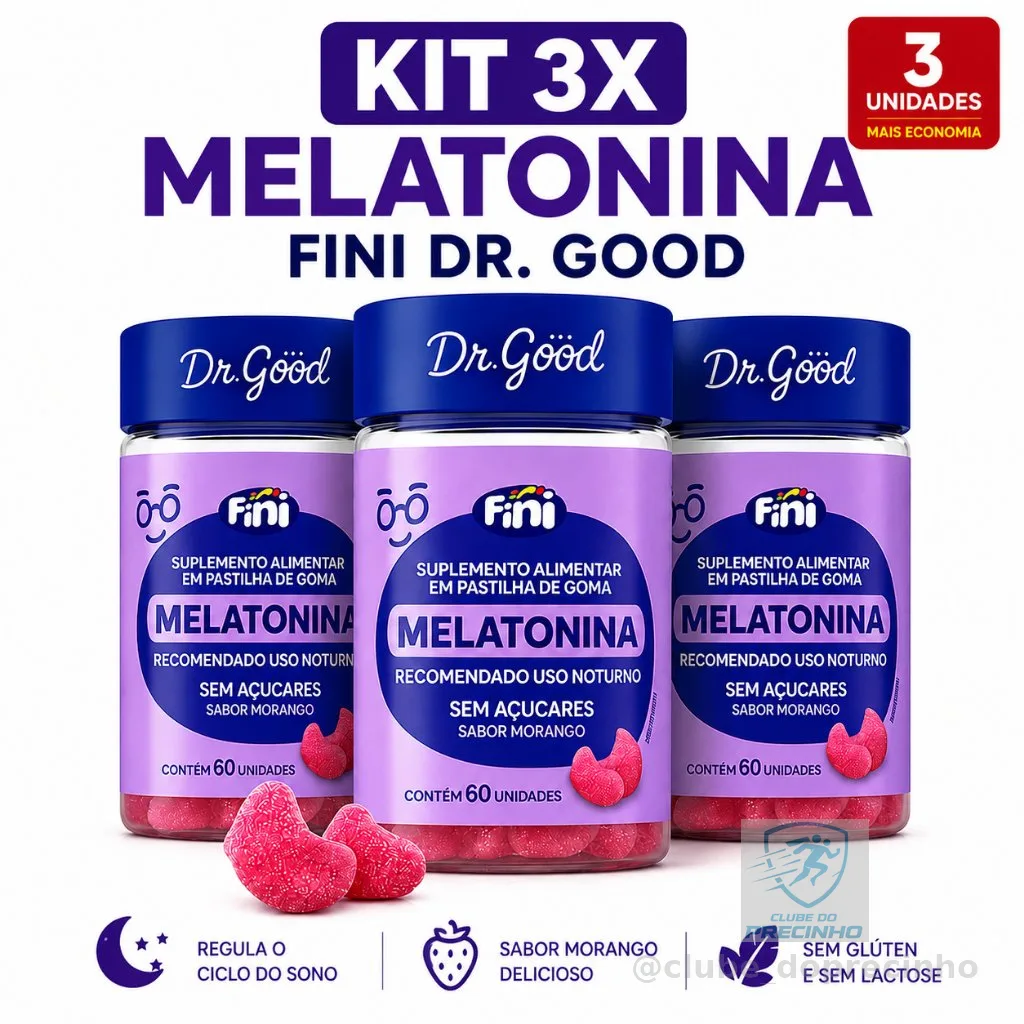 Kit 3x Melatonina Fini 60un Dr. Good | Sono Tranquilo | Sabor Morango