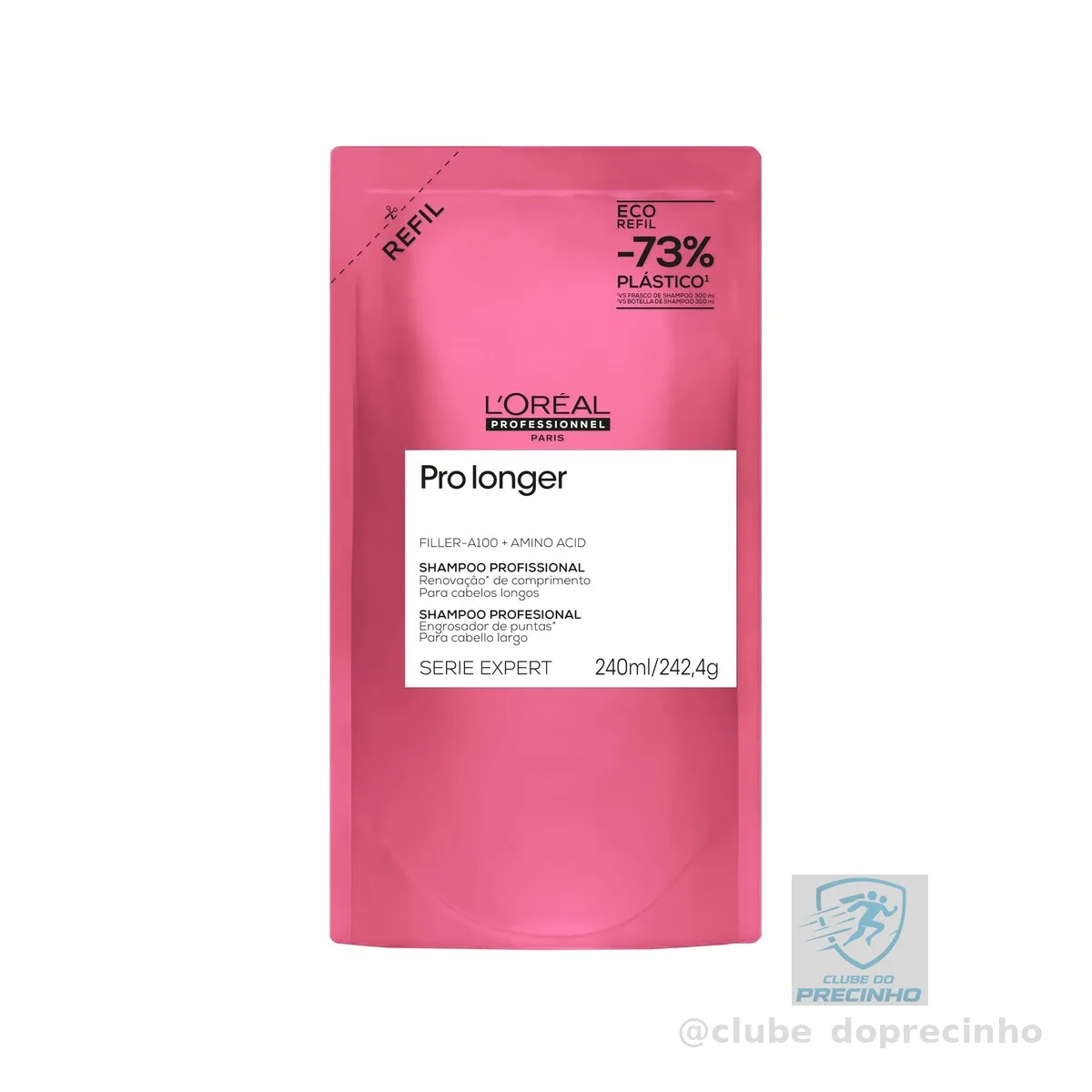 L'Oréal Professionnel Serie Expert Pro Longer, Shampoo para Cabelos Longos com Pontas Danificadas, Preenche e Fortalece a Fibra com Filler-A100 e Aminoácidos, Tecnologia Co-Emulsão, 240ml