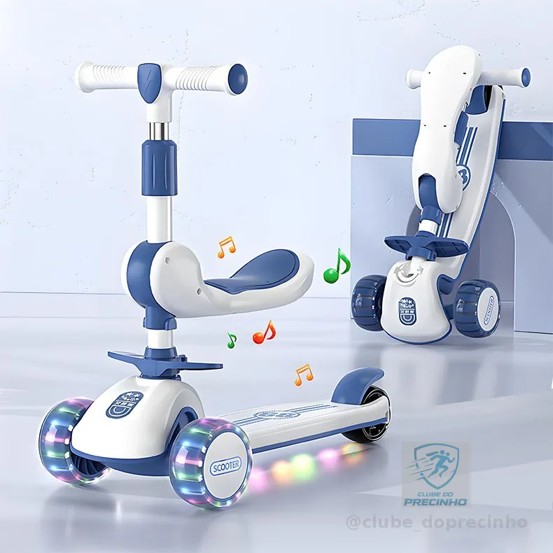 Patinete Infantil com Luz Som Musical Dobravel e Guidão Ajustável até 60Kg Menino Menina