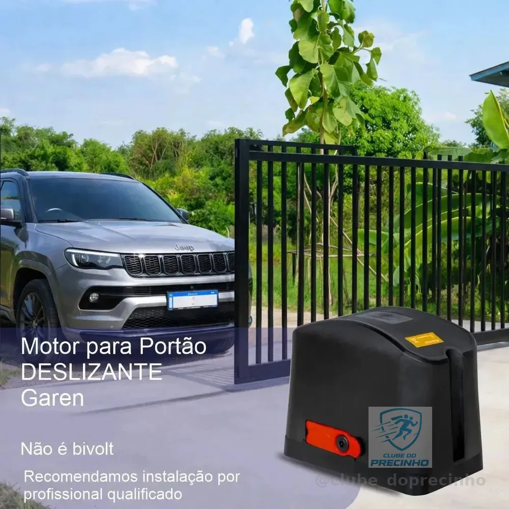 Motor Portao Eletronico Garen 1/4hp 400kg Preto Deslizante Dz 2controles
