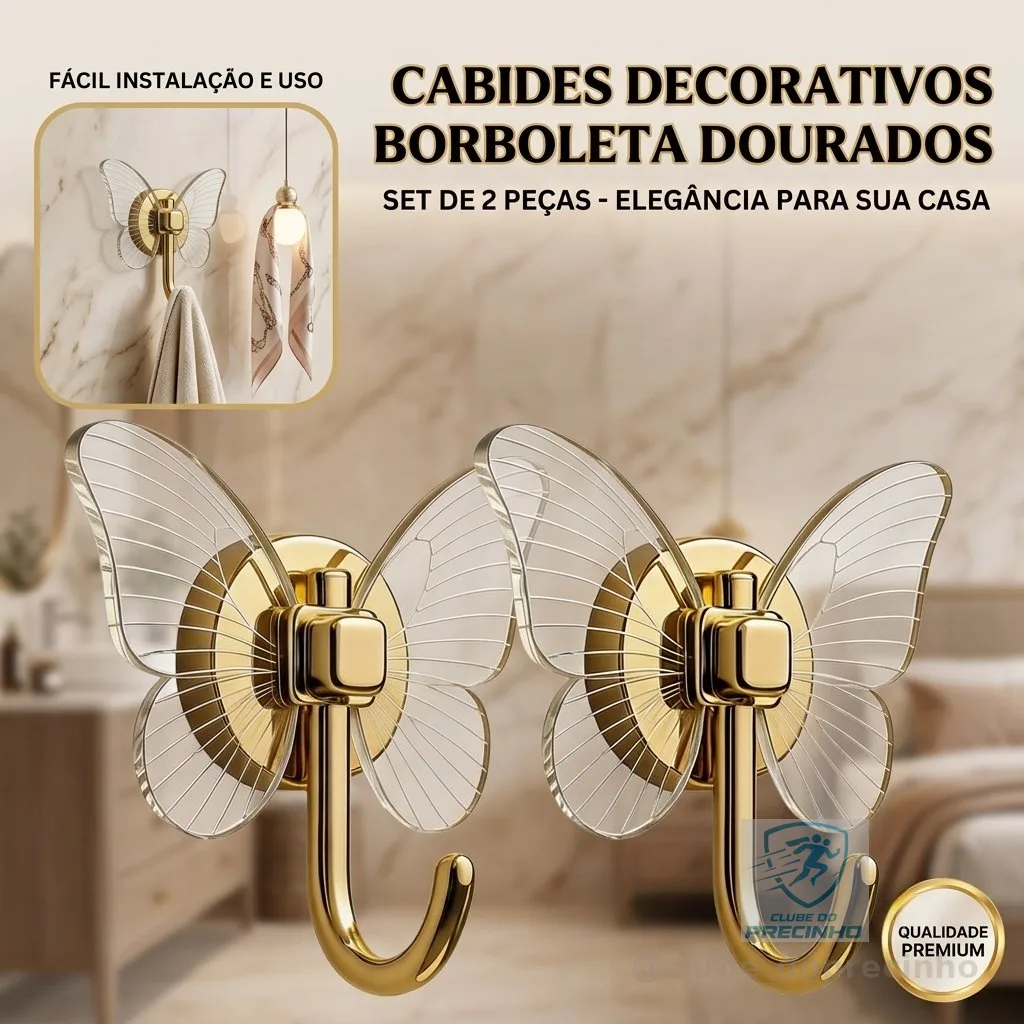 Kit 2 Butterfly Hooks, Self Adhesive Decorative Wall Hanging Heavy Duty Waterproof Towel Bathroom Kitchen