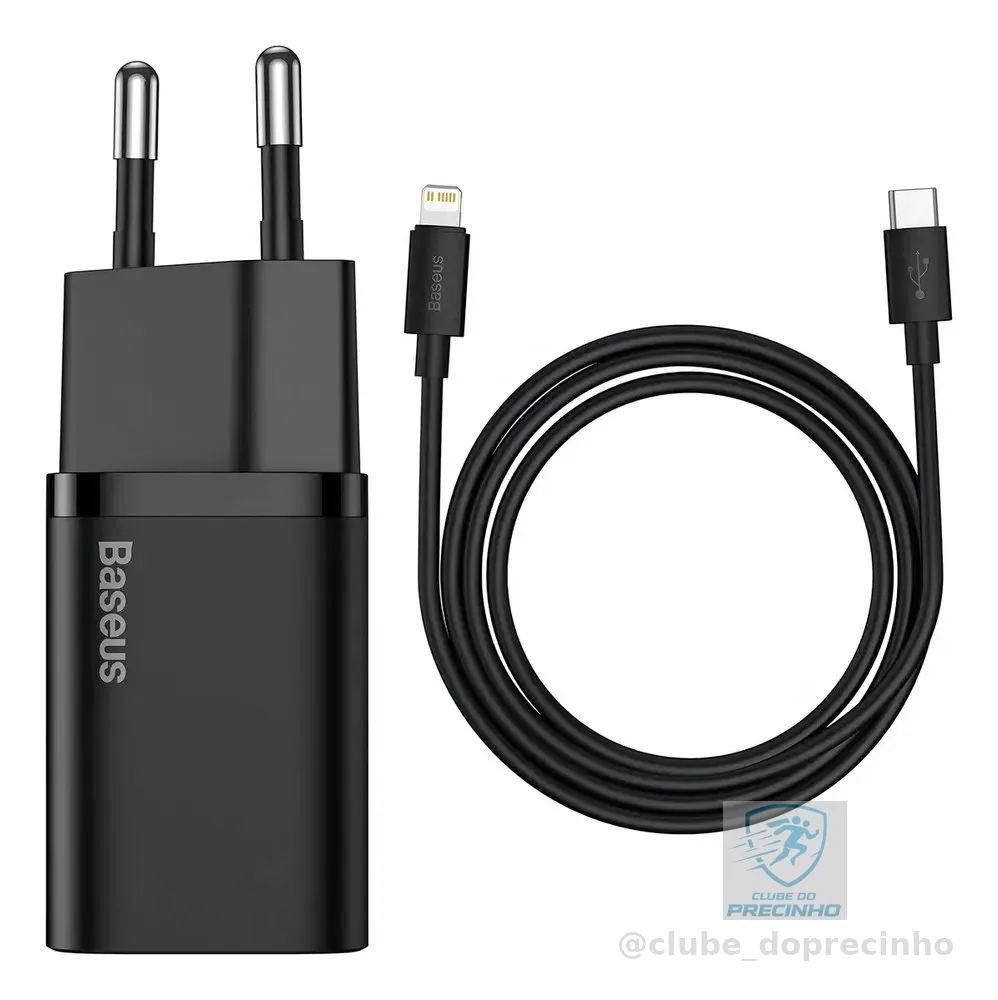 Carregador Turbo Baseus 20w Com Cabo Para iPhone 14 Cor Preto