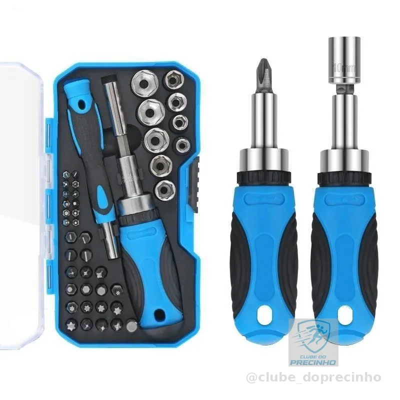 Jogo Chave Fenda Catracada Bits Soquetes Sextavado Kit 44 Pç