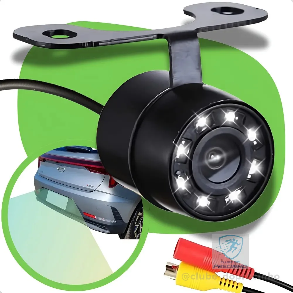 Câmera De Re Automotiva 8 Leds Hd Infravermelho Visão Noturna Colorida Universal Veicular Carro Borboleta 2 Em 1 A Prova D'agua Gurumania