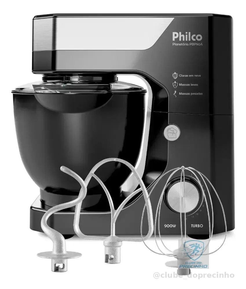 Batedeira Planetária Philco 900W 5L Preta 12 Velocidades Turbo PBP90A