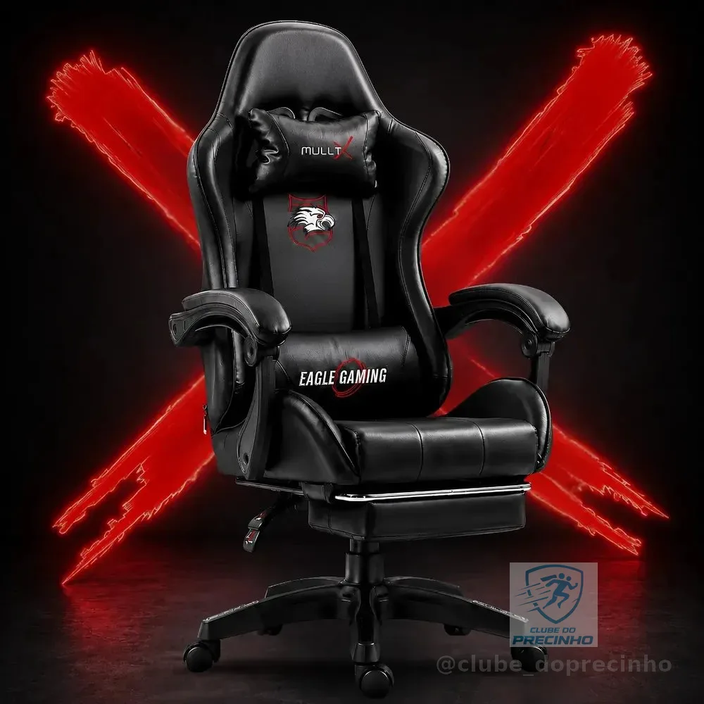 Cadeira Gamer Escritório Com Apoio Para Os Pés Grande Confortavel e Ergonômica Cor Preto Marca MULLTX GAMING