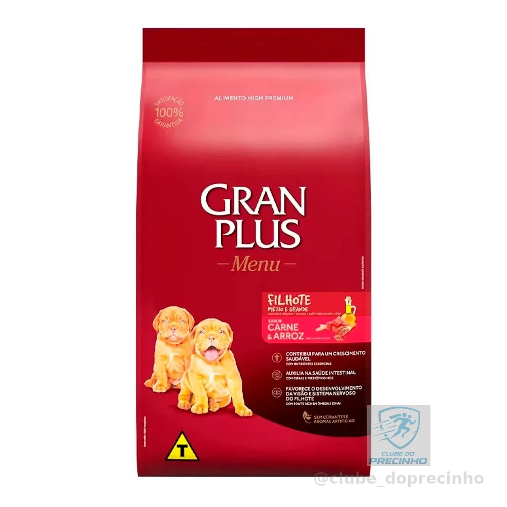 Ração GranPlus Menu Cães Filhotes Porte Médio e Grande Carne e Arroz 3kg