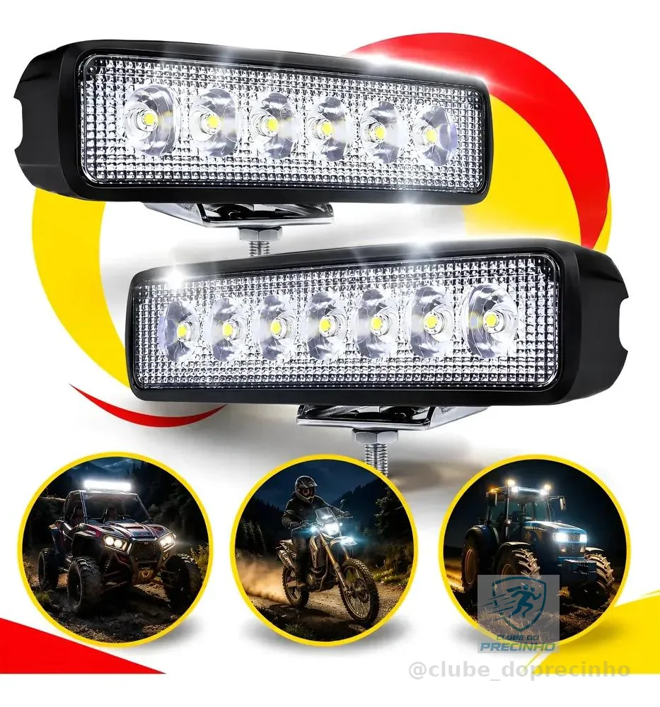 Kit 2 Farol De Milha Led Mini Barra 6 Leds 18w 12v