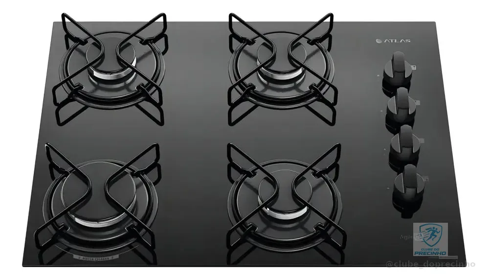 Cooktop 4 Bocas Atlas Agile Up Mesa Vidro Mega Chama Bivolt