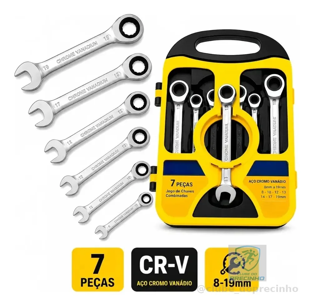 7pçs Chave De Engrenagem Combinada Catracada Conjunto 8-19mm Prateado