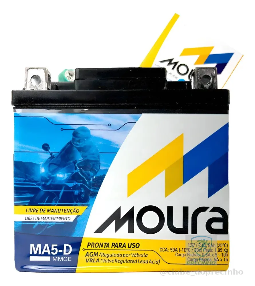Bateria Moto Moura Cg Titan Fan Biz Bros Xre 125 150 160 5ah Direito