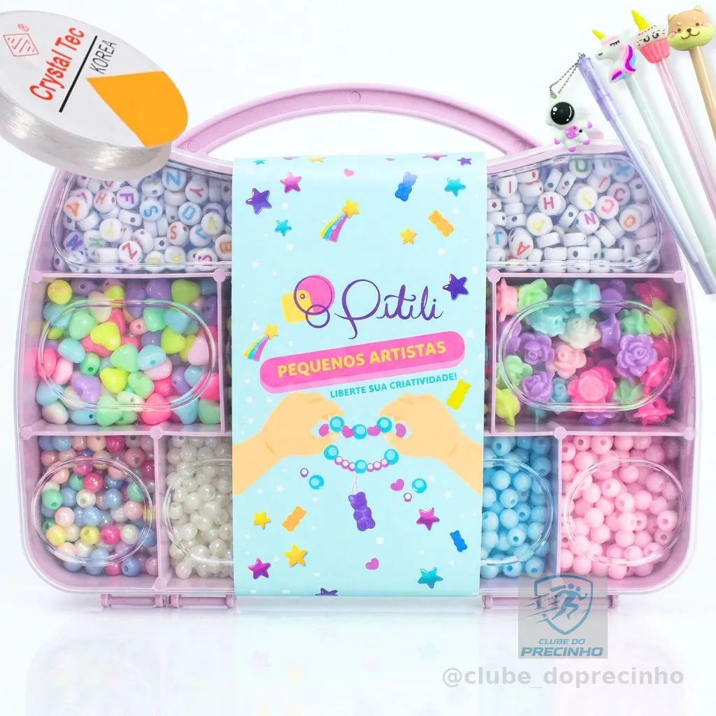 Kit de Miçangas Infantil Para Montar Pulseira 1800 Pçs + Fio
