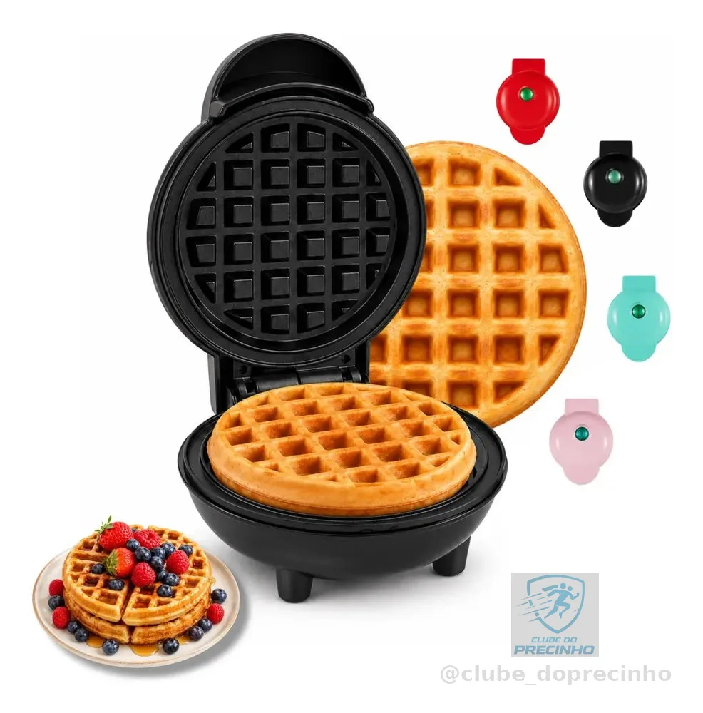 Mini Máquina Waffle Elétrica Panqueca Antiaderente Portátil Maquina Preta 127v