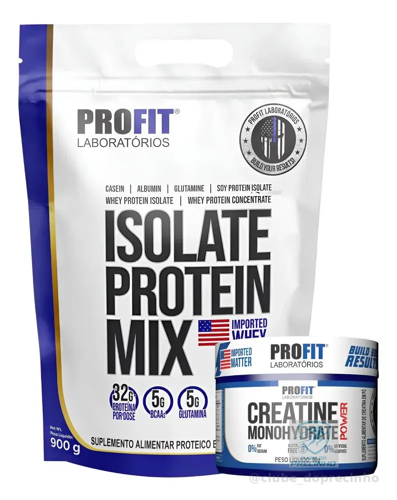 Kit Whey Protein Isolate Protein Mix + Creatina 90g Profit Brownie De Chocolate 900g | Creatina 90g