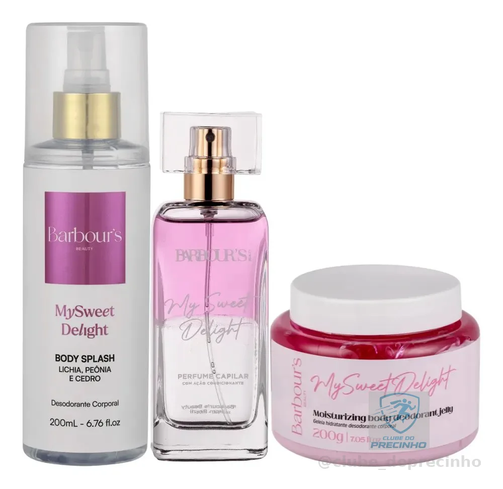 Kit Body Splash Geleia Hidratante Perfume Capilar My Sweet Delight Barbour's Beauty Corporal