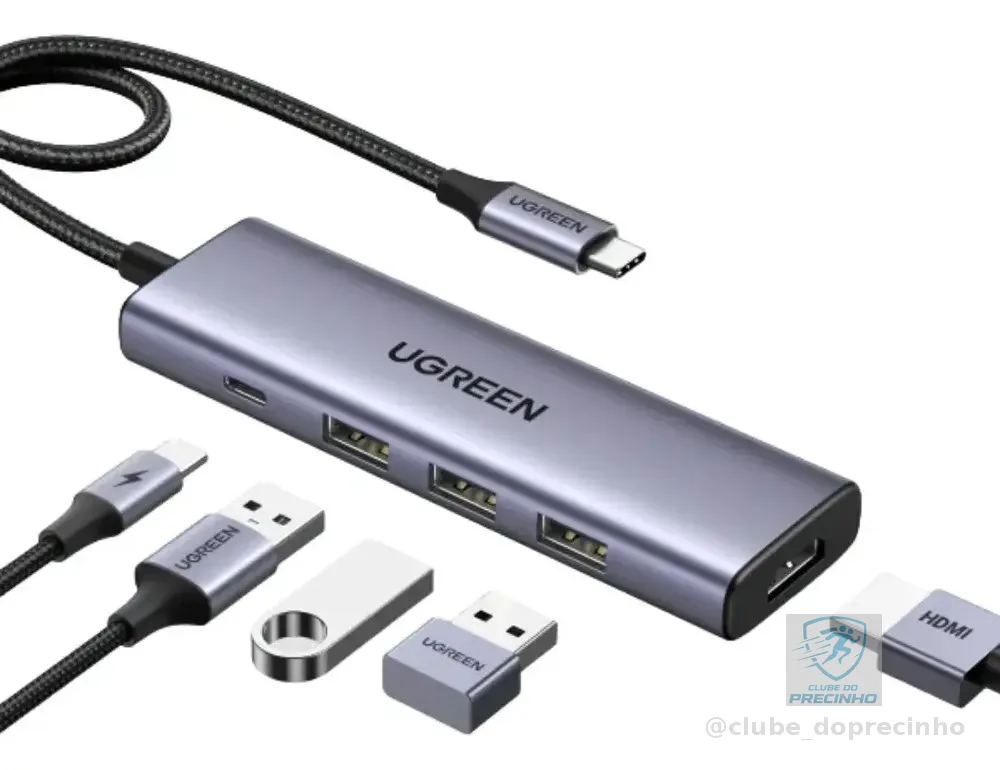 Hub 5 em 1 Ugreen Usb-c para 3* Usb 3.0 + Hdmi 4k@30hz + Pd