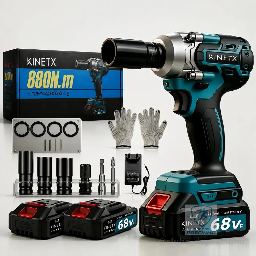 Chave De Impacto Kinetx 68vf Brushless 880nm 2 Baterias Kit Azul 127/220v 50hz/60hz