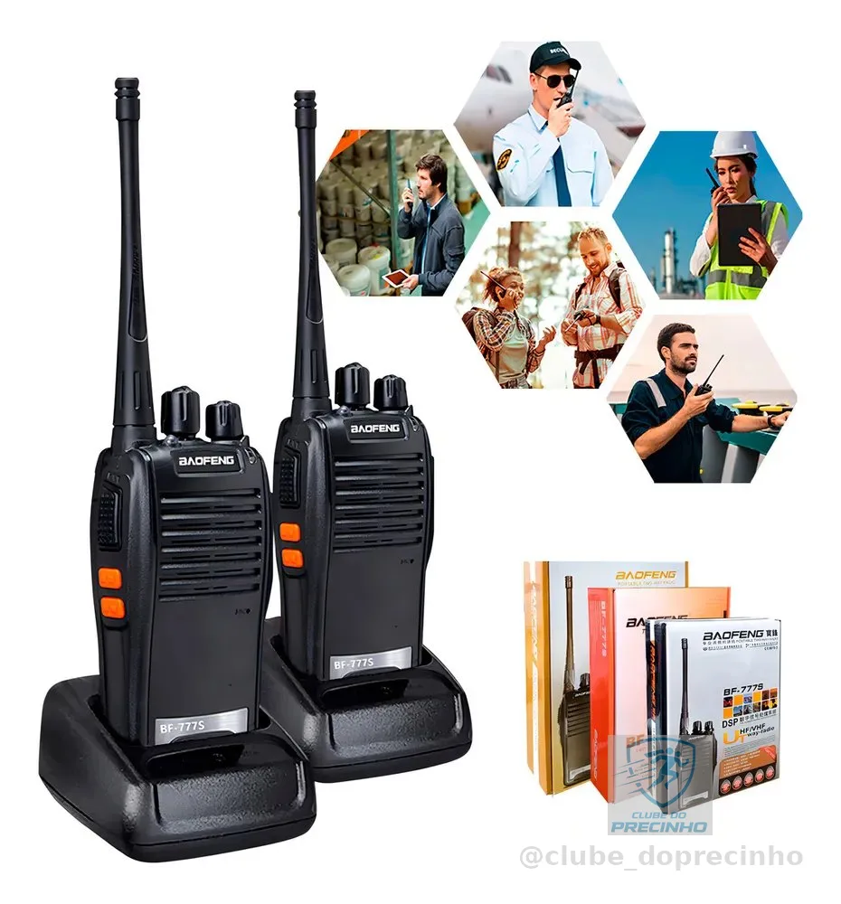 Kit 2 Radio Comuncador 16 Ch 12km Baofeng 777s Ht Cor Preto