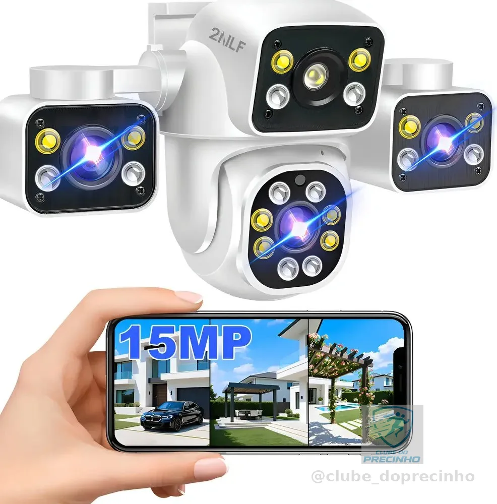 2nlf® 3 Lentes Câmera De Segurança Wi-fi Externa 360° 15mp