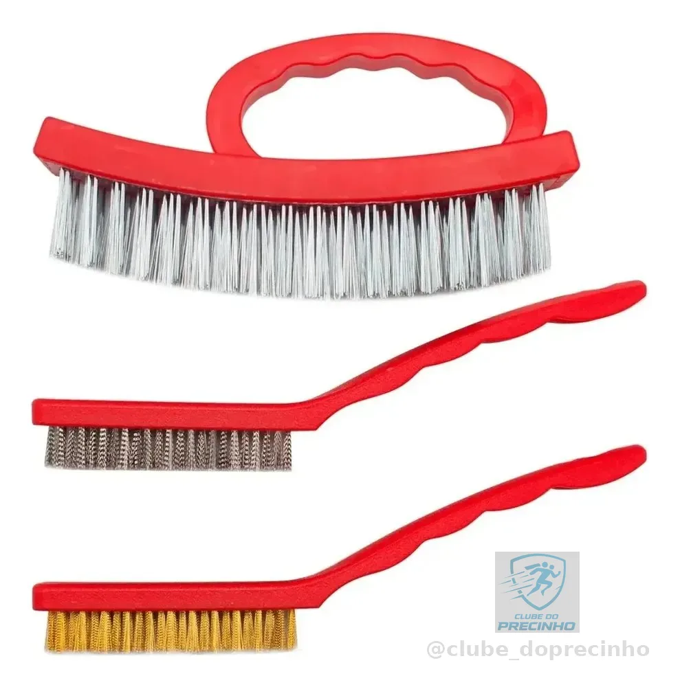 Kit Jogo C/3 Escova Manuais Cerdas Aço Inox Latão E Aço Escova De Limpeza Escova De Aço Escova Manual Removedor Ferrugem Solda Oxidação Rebarba Ferramenta Oficina Mecânica Serralheria Automotivo