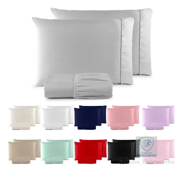 Jogo De Lençol 400 Fios Ponto Palito Cama Queen 3 Pçs Saldão