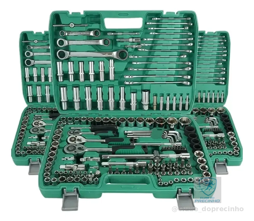 Kit Jogo De Ferramentas Com Soquetes 151 Peças De Aço Crv Verde