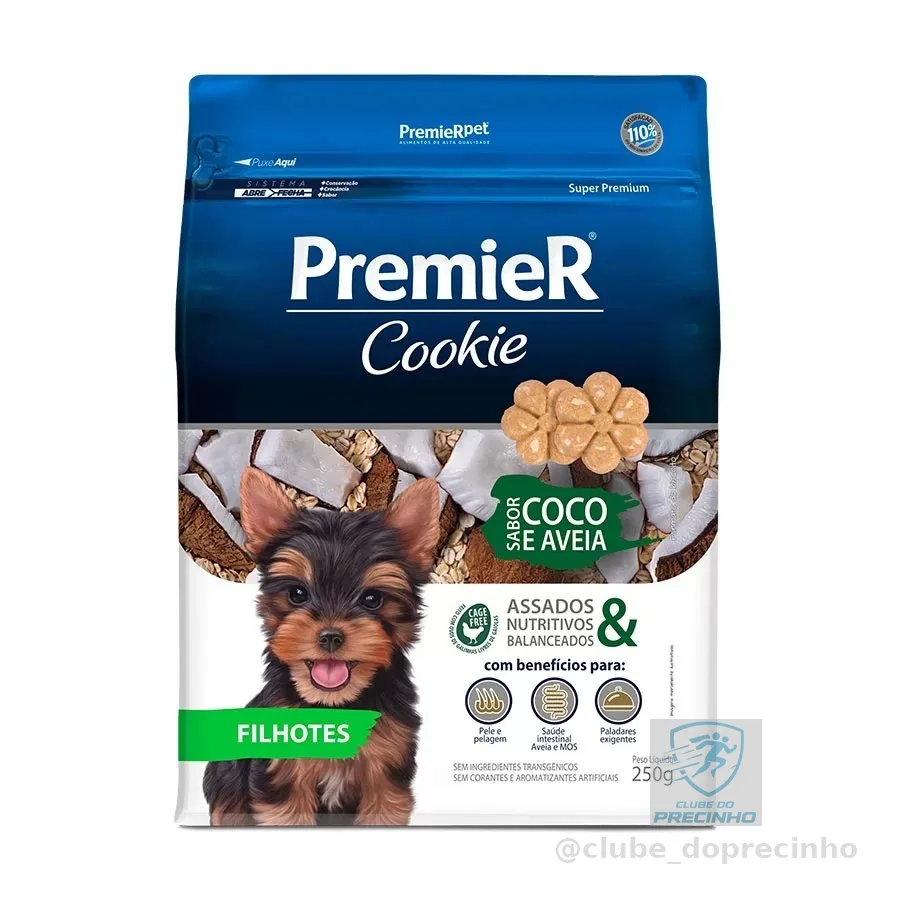 Biscoito Premier Cookie Para Cães Filhotes De Pequeno Porte Sabor Coco E Aveia 250g