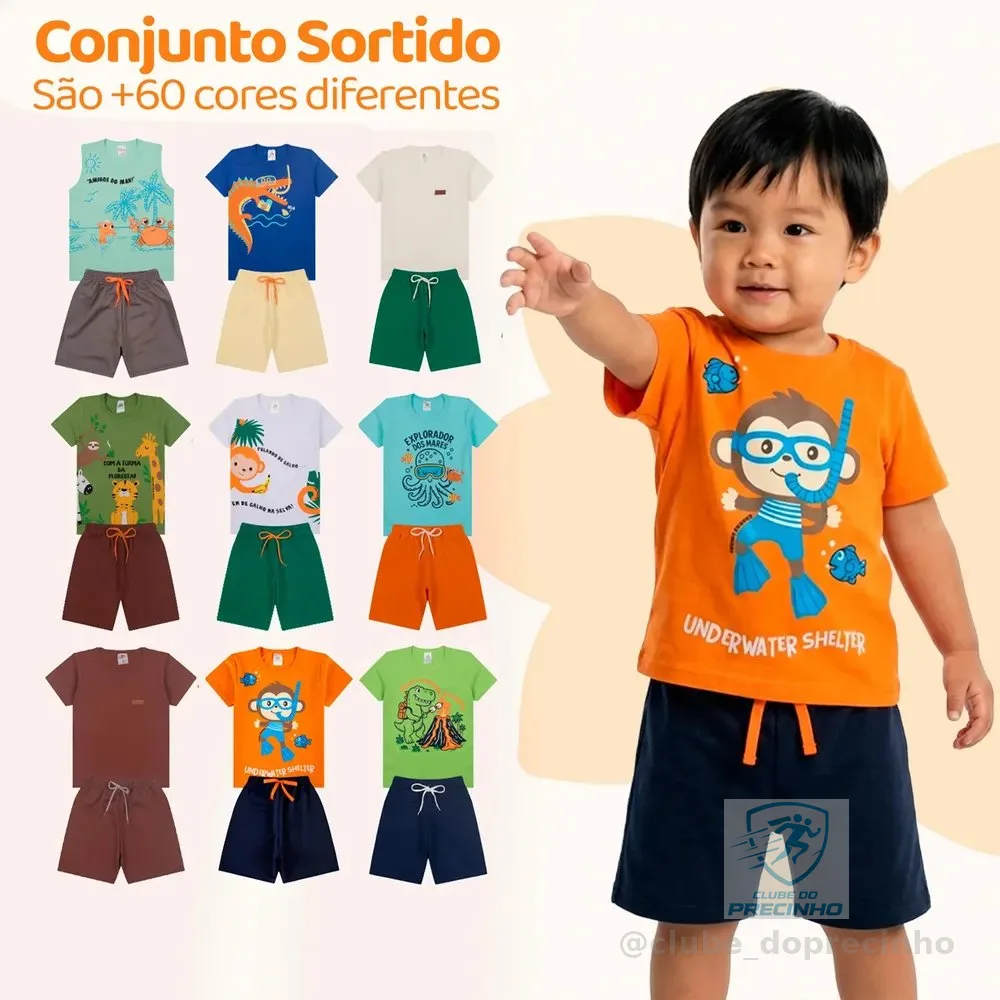 Kit 6 Peças De Roupa Menino Infantil Masculino Verão Atacado Kit 3 Conjuntos Sortidos Tamanho 1 - Veste 6 A 12 Meses