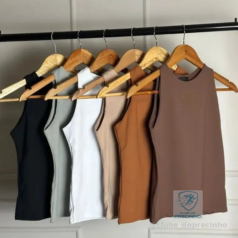 Kit 3 Regata Blusinha Feminina Suplex Duplo Básica Moda Preto/ Areia/ Marrom M