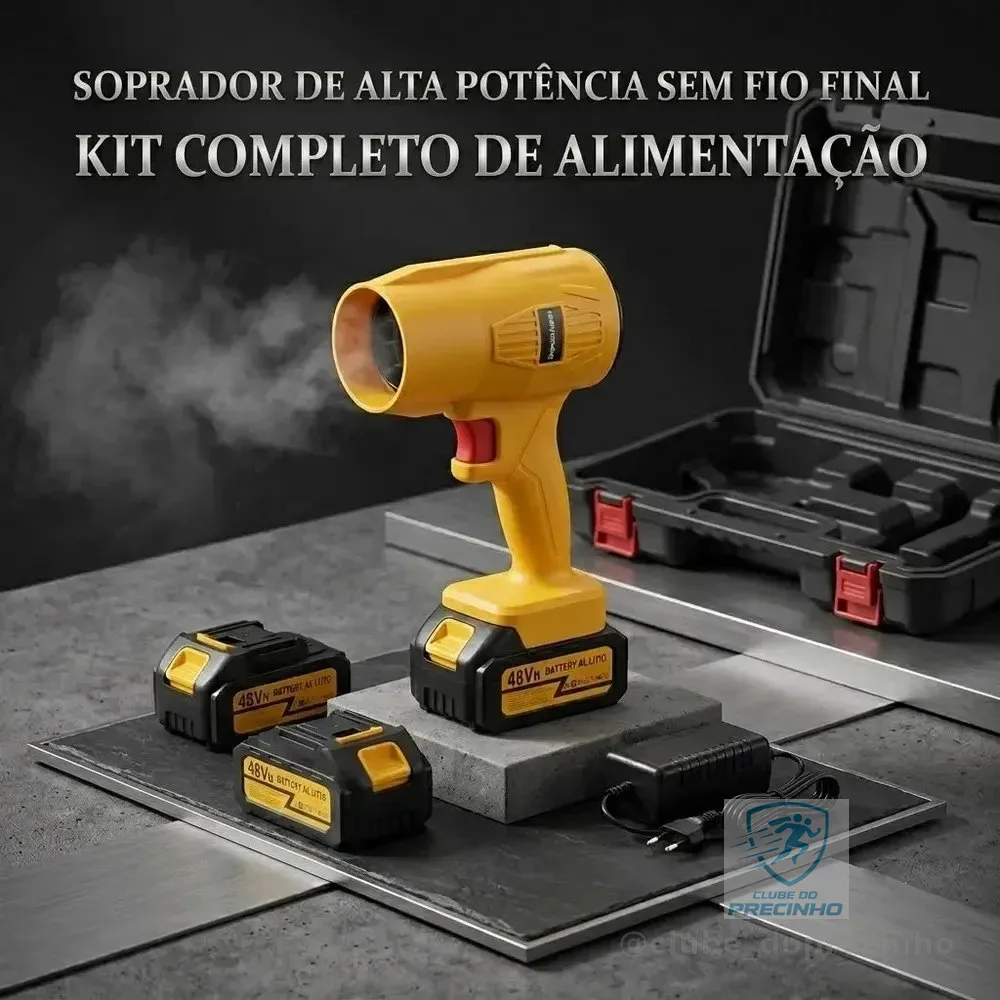 Soprador de Ar e Folhas Sem Fio Turbo Super Potente Portátil Com 2 Baterias para Limpeza Pó Folhas e Carro Cor Amarelo Plunge